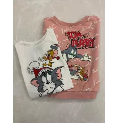 Felpa Rosa + Maglia Maniche Lunghe Natalizia Benetton Tom & Jerry 18/24 M