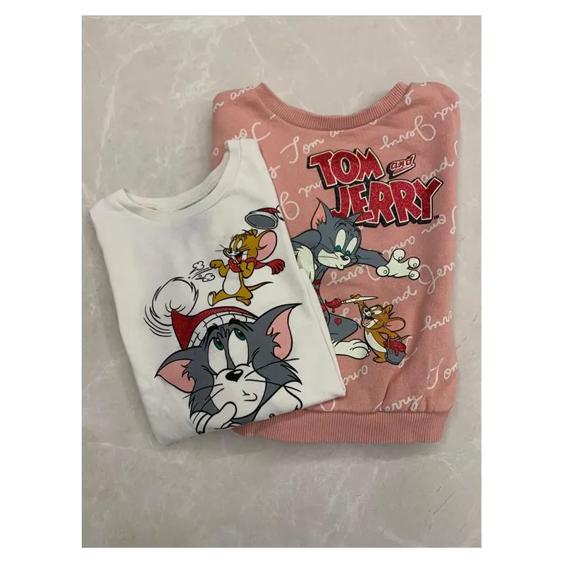 Felpa Rosa + Maglia Maniche Lunghe Natalizia Benetton Tom & Jerry 18/24 M