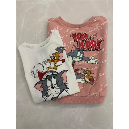 Felpa Rosa + Maglia Maniche Lunghe Natalizia Benetton Tom & Jerry 18/24 M