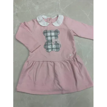 Vestititino Chicco Rosa Con Orsetto e Colletto Bianco 12 M