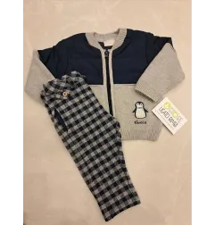 Completo Chicco Pantaloni Morbidi + Cardigan Con Zip 9 M