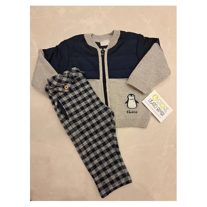 Completo Chicco Pantaloni Morbidi + Cardigan Con Zip 9 M