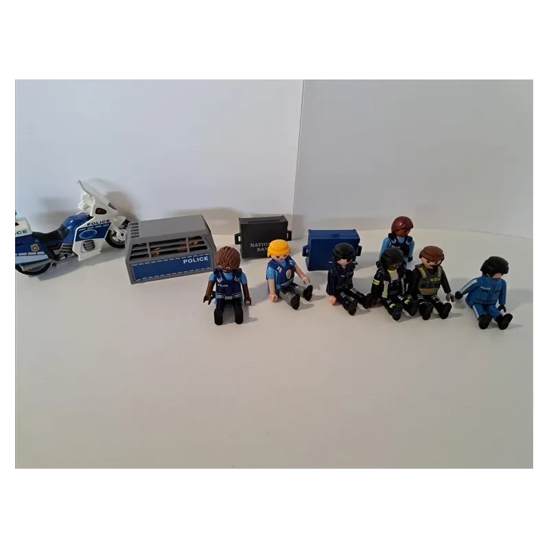 Set Accessori Polizia Playmobil Con Moto, Personaggi, Cuccia Cagnolino...