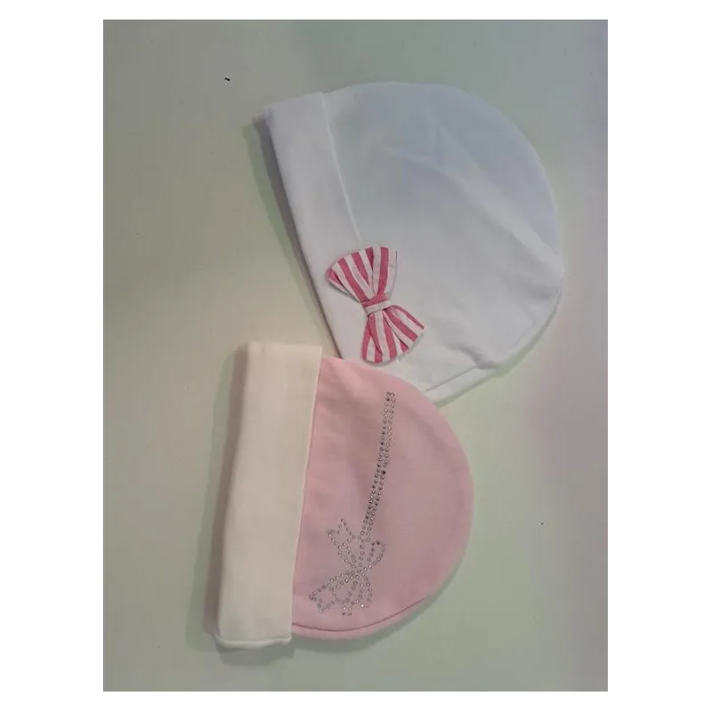 Cappellino Nascita 2 PZ Rosa e Bianco