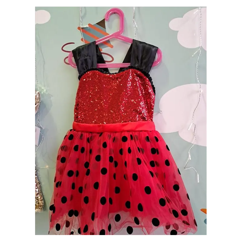 Vestito Carnevale "coccinella" Con Fiocco Rosso Dietro e Cuore a Paiettes 4/6 A