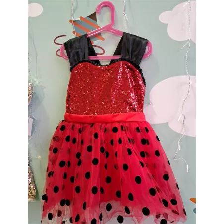 Vestito Carnevale "coccinella" Con Fiocco Rosso Dietro e Cuore a Paiettes 4/6 A