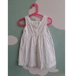 Vestito Bianco Con Passerotti e Farfalline 12/18 M 100% Cotone