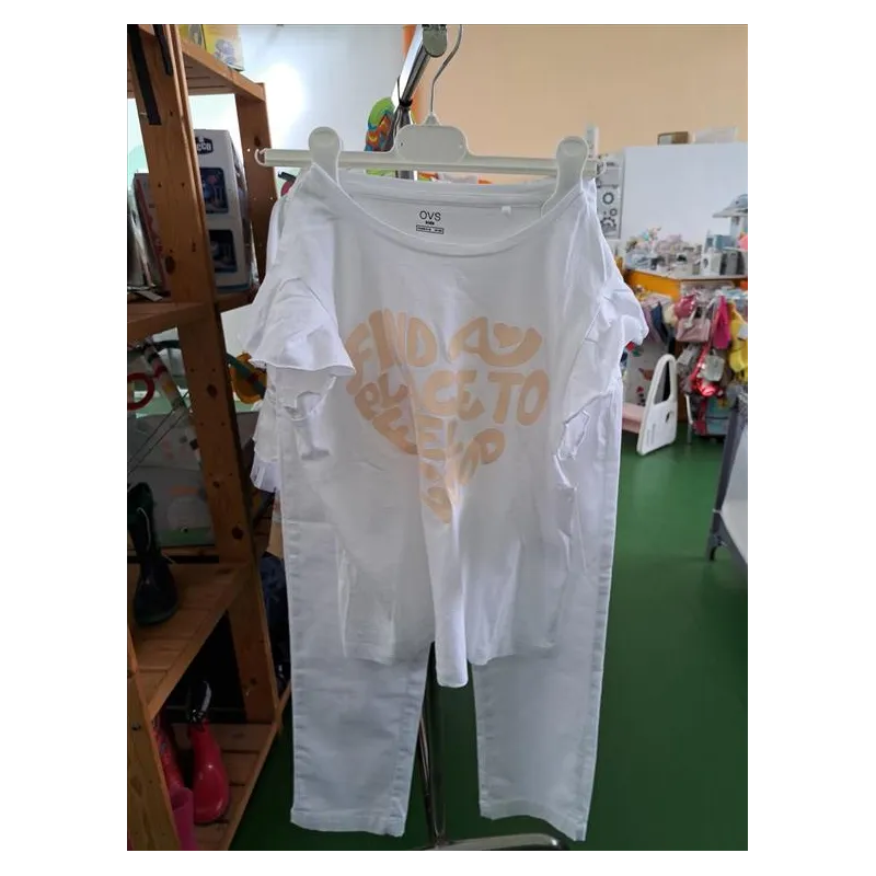 Completo Pantaloni In Cotone Bianchi Con T Shirt Bianca 10/11 A