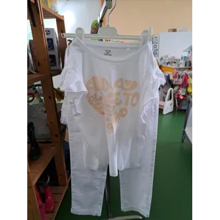 Completo Pantaloni In Cotone Bianchi Con T Shirt Bianca 10/11 A