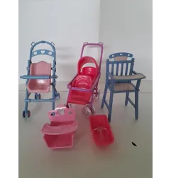 Seggiolone e Passeggino Gemellare Per Bambole Tipo Barbie
