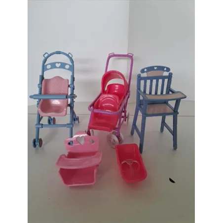 Seggiolone e Passeggino Gemellare Per Bambole Tipo Barbie