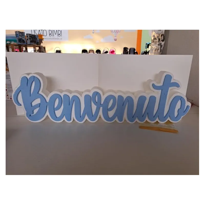 Scritta In Polistirolo Azzurro "BENVENUTO" Per Feste Nascite, Babyshowe, Battesimi