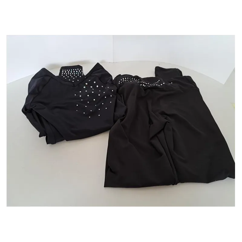 Completo Sposrtivo / Ginnastica Body Nero Con Strass e Legging Neri Con Strass 8/10 A