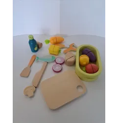Set In Legno Cucina Con Cibo Da Tagliare, Utensili e Tagliere Sevi