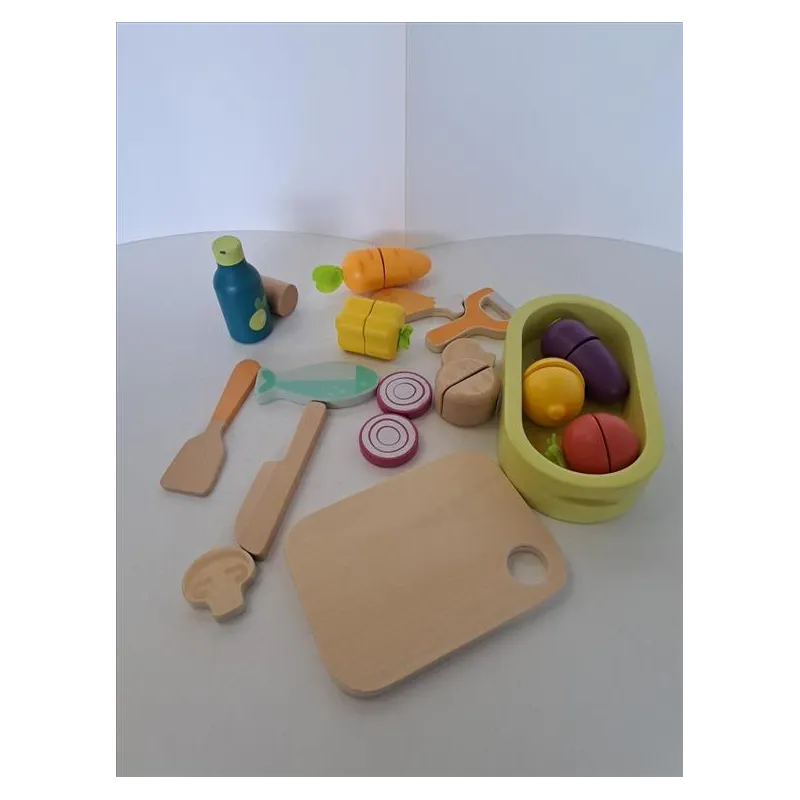 Set In Legno Cucina Con Cibo Da Tagliare, Utensili e Tagliere Sevi