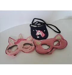 Maschera In Stoffa Unicorno e Gattino + Borsetta Unicorno Blu