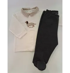 Completo Ghettine + Maglia Maniche Lunghe Con Colletto Color Panna Baby Vip 3 M