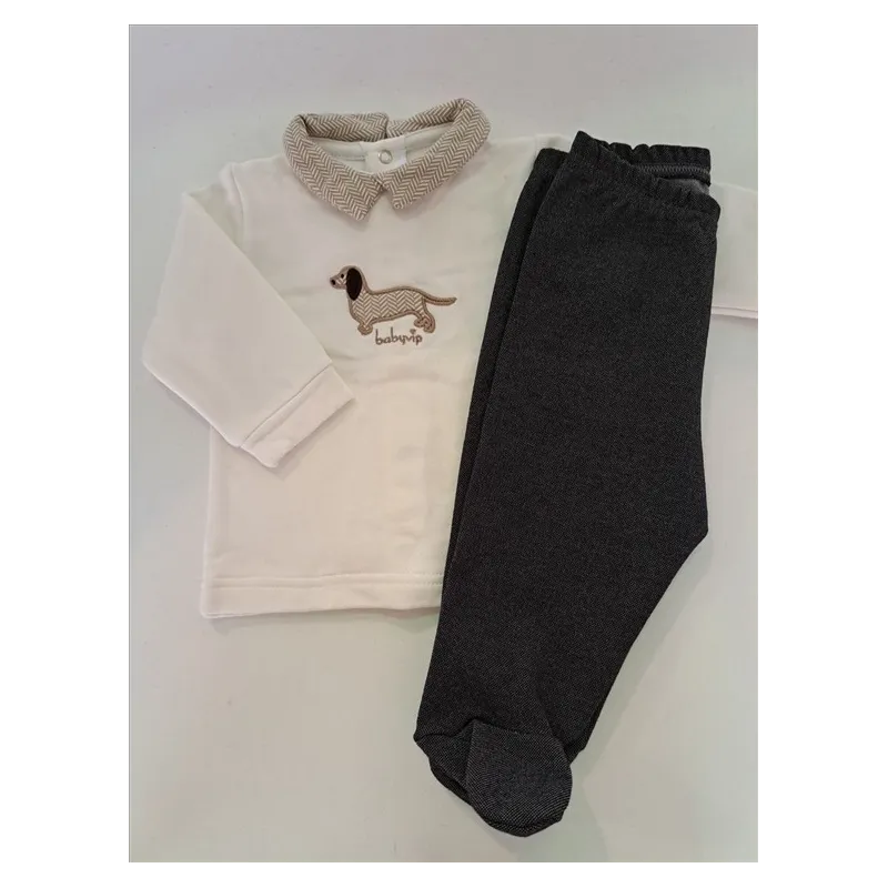 Completo Ghettine + Maglia Maniche Lunghe Con Colletto Color Panna Baby Vip 3 M