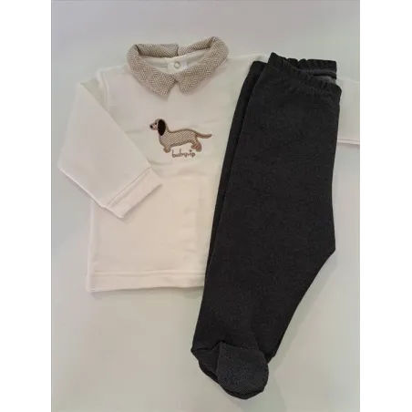 Completo Ghettine + Maglia Maniche Lunghe Con Colletto Color Panna Baby Vip 3 M
