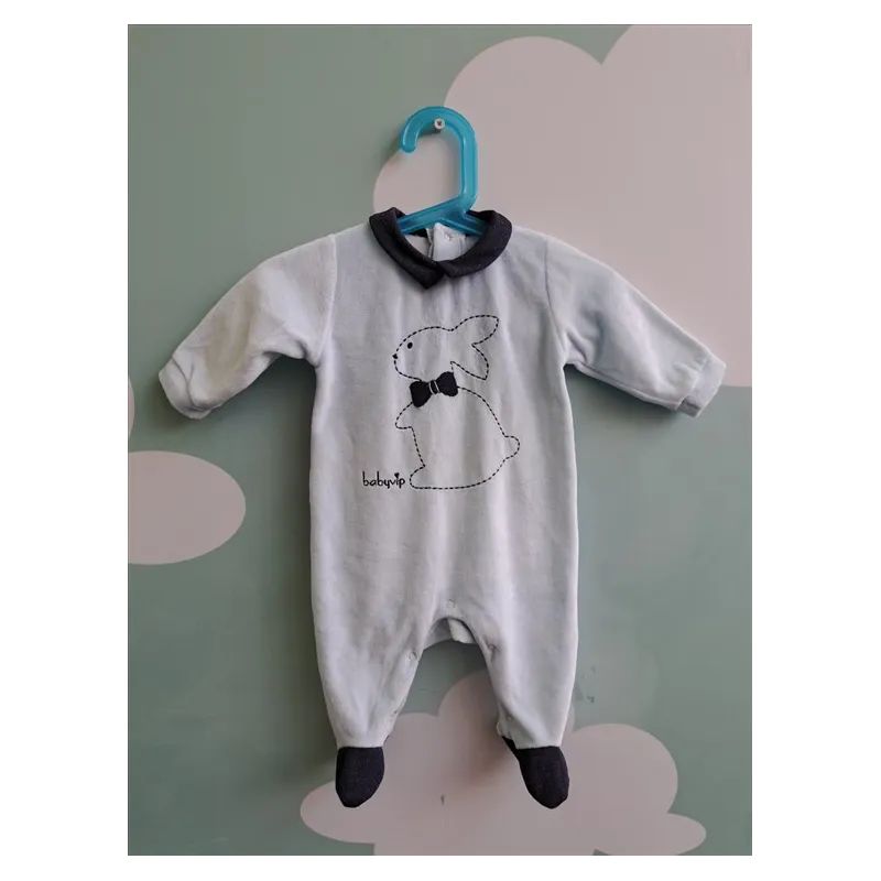Tutina Azzurra Con Colletto Baby Vip Coniglietto In Ciniglia 3 M