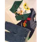 Completo Jeans Obaibi + Maglia Maniche Lunghe Bianca Verde + Maglioncino Blu Chicco 3 M