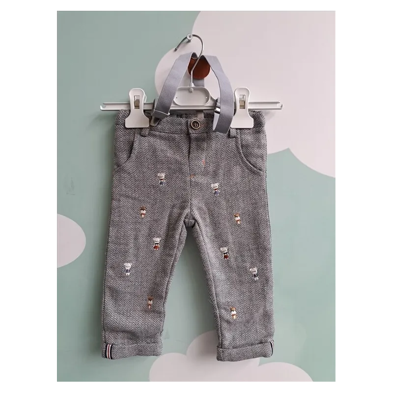 Pantaloni Con Bretelle Grigio Con Orsetti Chicco 12 M ( Veste Piccolo )
