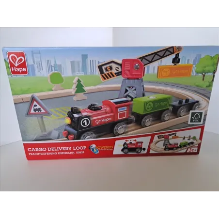 Trenino a batteria e gru In Legno Hape