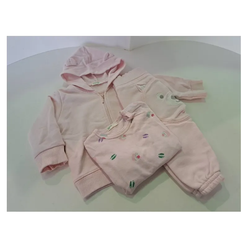 Tuta Completa Benetton Rosa Pantaloni, Maglia Maniche Lunghe e Felpa Con Zip
