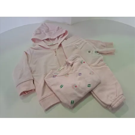 Tuta Completa Benetton Rosa Pantaloni, Maglia Maniche Lunghe e Felpa Con Zip