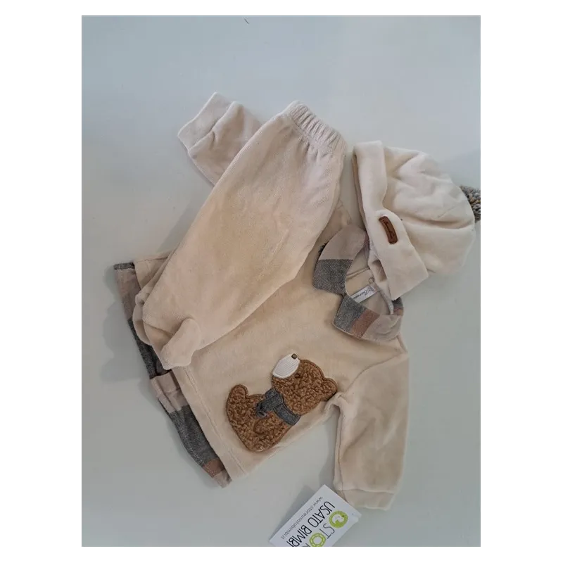 Tutina Spezzata Beige Con Orsetto E Cappellino 0/1 M