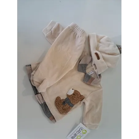Tutina Spezzata Beige Con Orsetto E Cappellino 0/1 M