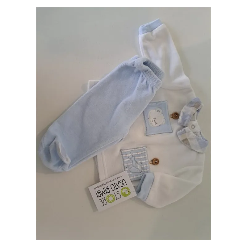 Tutina Spezzata Maglia Bianca e Pantaloni Azzurri 0/1 M