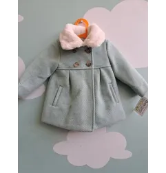 Cappotto Color Menta e Colletto Bianco Pellicciotto 18/24 M