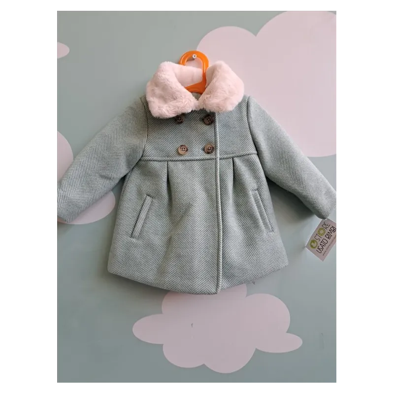 Cappotto Color Menta e Colletto Bianco Pellicciotto 18/24 M