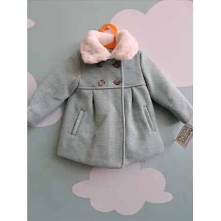 Cappotto Color Menta e Colletto Bianco Pellicciotto 18/24 M