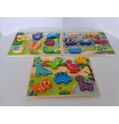 Incastri In Legno Dinosauri, Farfalle, Mezzi Di Trasporto 3 PZ