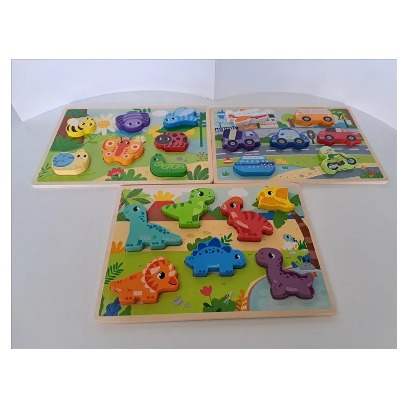 Incastri In Legno Dinosauri, Farfalle, Mezzi Di Trasporto 3 PZ