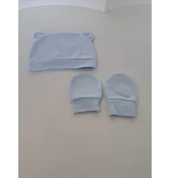 Cappellino Nascita Con Guantini Azzurro