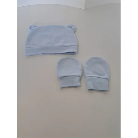 Cappellino Nascita Con Guantini Azzurro