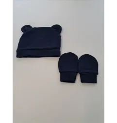 Cappellino Nascita Con Guantini Blu