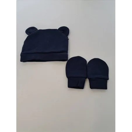 Cappellino Nascita Con Guantini Blu