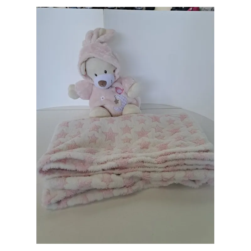 Peluche Coniglio Marrone Con Copertina Rosa Stellina
