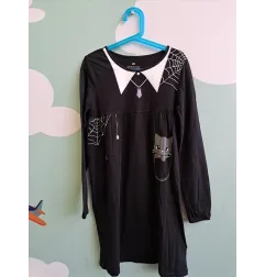 Vestito Nero Halloween Con Ragnatela e Gattino 8/10 A