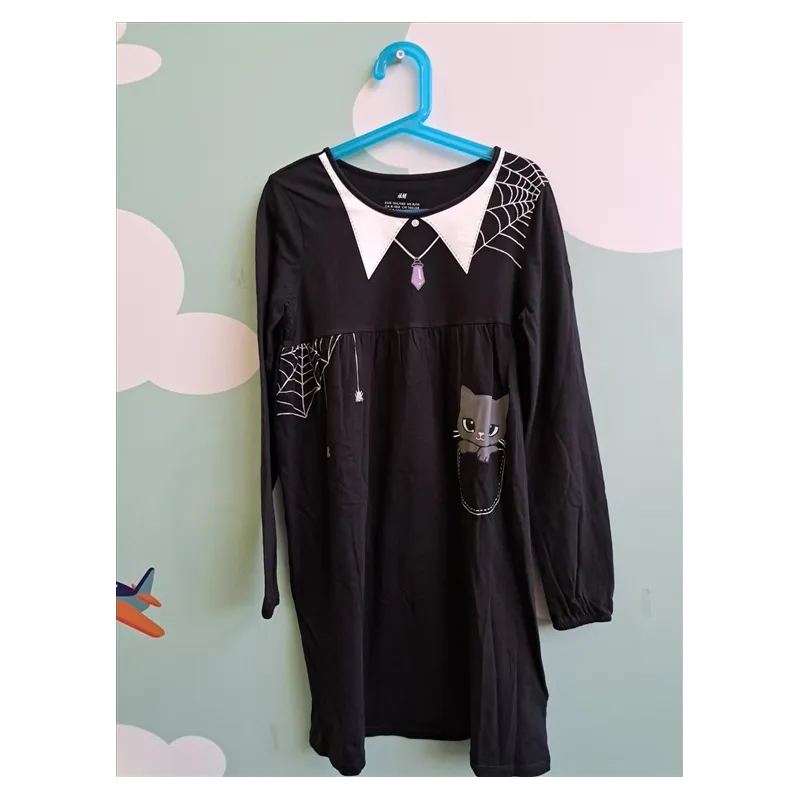 Vestito Nero Halloween Con Ragnatela e Gattino 8/10 A