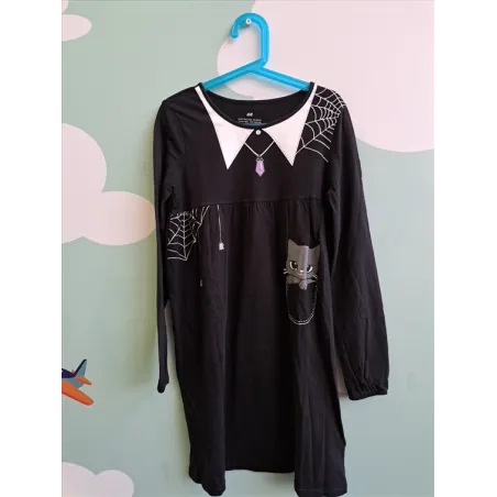 Vestito Nero Halloween Con Ragnatela e Gattino 8/10 A