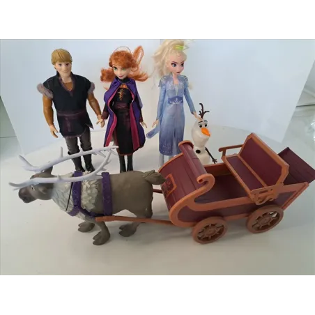 Set Disney Frozen Personaggi Elsa, Anna, Kristoff, Olaf, Svene e Slitta