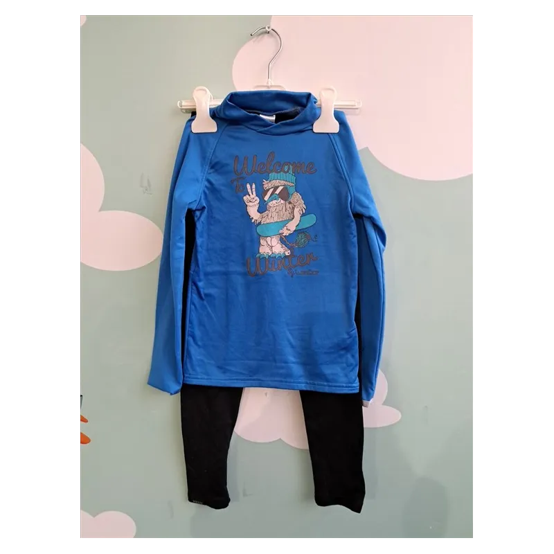 Completo Termico Decathlon Pantaloni Neri + Maglia Blu Welcome To Winter 8 A