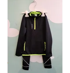 Completo Termico Pantaloni Neri + Maglia Nera Bordi Fluo Decathlon 6 A