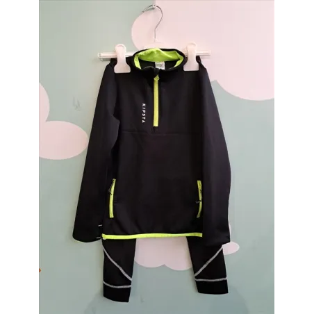 Completo Termico Pantaloni Neri + Maglia Nera Bordi Fluo Decathlon 6 A