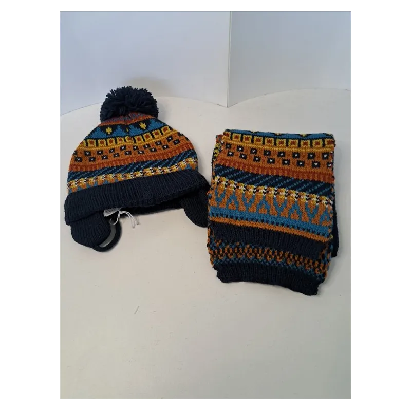Completo Cappellino e Sciarpa Fagottino Nuovo Fantasia Blu 12/18 M